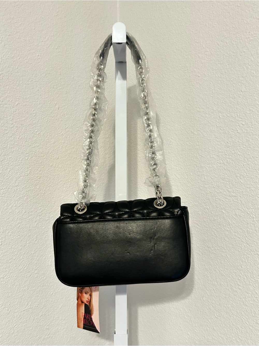 Paris Hilton Madison Black Vegan Leather Quilted Crossbody Bag with Chain Strap - Picture 2 of 6